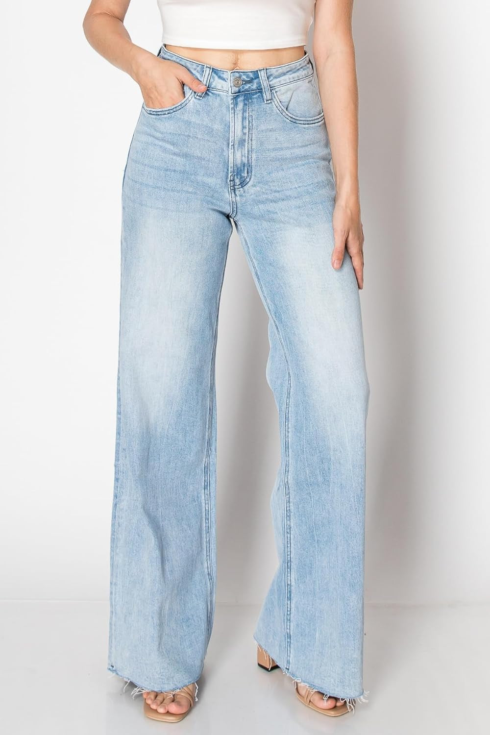 Wide Leg Jeans for Women Stretchy High Waisted BBL Jeans Trendy Boyfriend Baggy Mom Jean